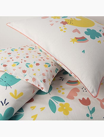 Omkeerbare kinderbeddenset met bloemenprint en kattenmotief
