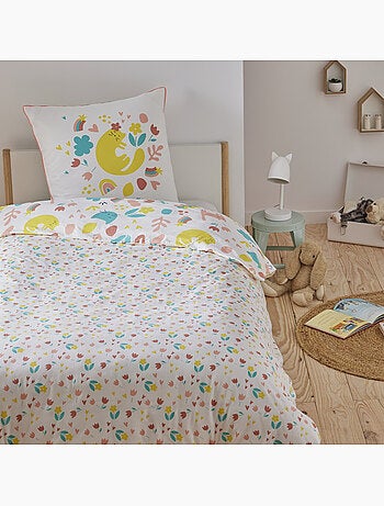 Omkeerbare kinderbeddenset met bloemenprint en kattenmotief