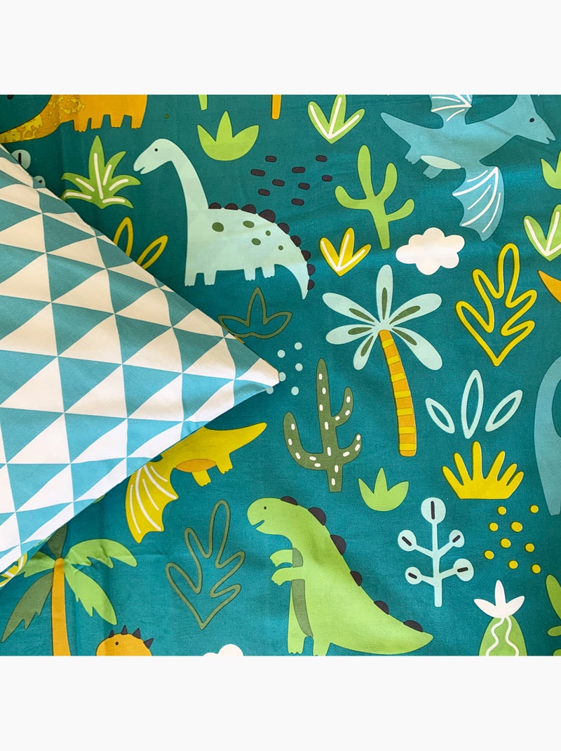 Omkeerbare kinderbeddenset met dinosaurusprint Groen - Kiabi