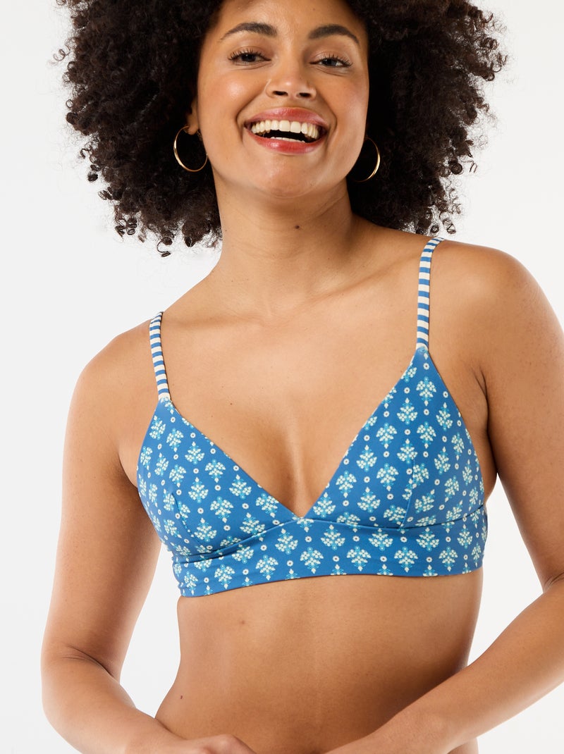 Omkeerbare triangelbikinitop met print Blauw - Kiabi