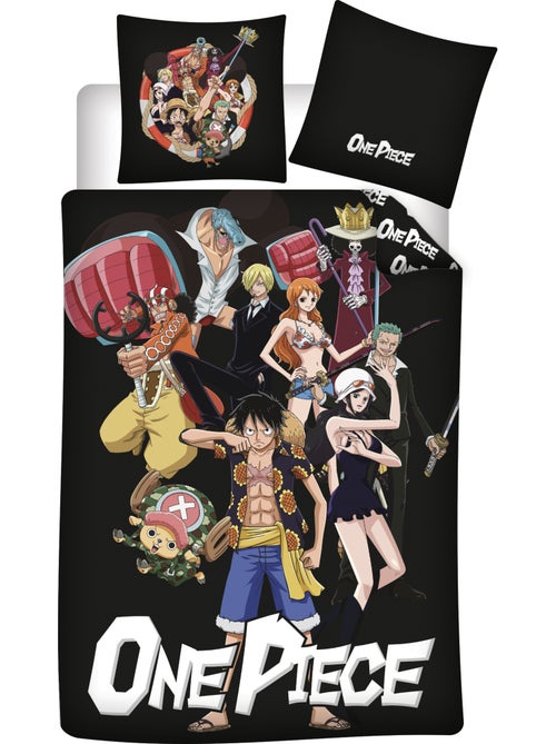 One piece dekbedovertrek 140x200 cm + kussensloop 63x63 antraciet - Kiabi