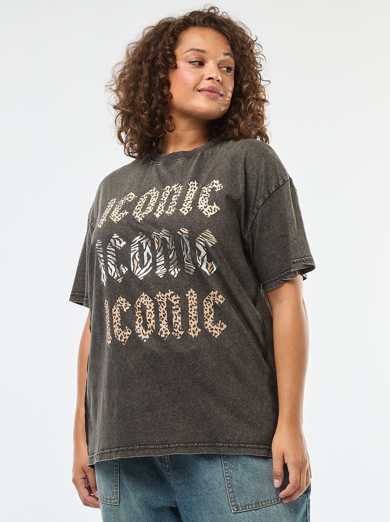 Only Carmakoma-T-shirt met print en korte mouw Zwart - Kiabi