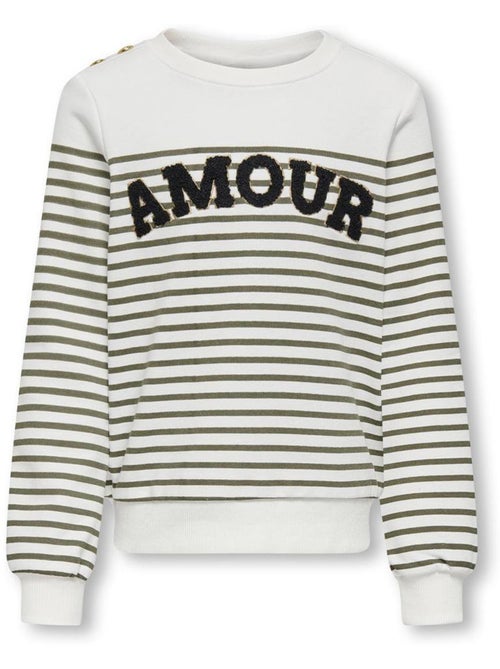 ONLY Kids Shela Meisjes Sweatshirt Wit/Groen - Kiabi ONLY Kids Shela Meisjes Sweatshirt Wit/Groen - Kiabi