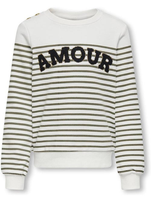 ONLY Kids Shela Meisjes Sweatshirt Wit/Groen - Kiabi ONLY Kids Shela Meisjes Sweatshirt Wit/Groen - Kiabi