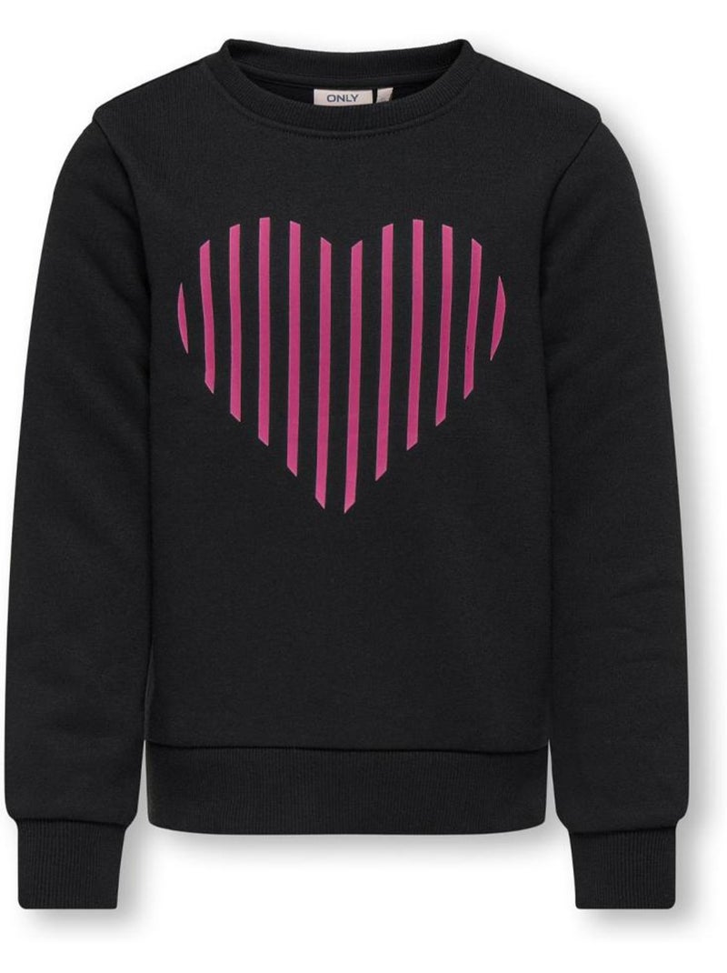 Only koglina heart meisjes sweatshirt zwart/roze Zwart - Kiabi