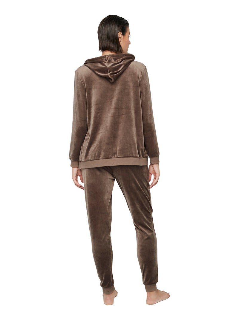 Ontspannende pyjamabroek jas met capuchon en ritssluiting p115 sport Bruin - Kiabi