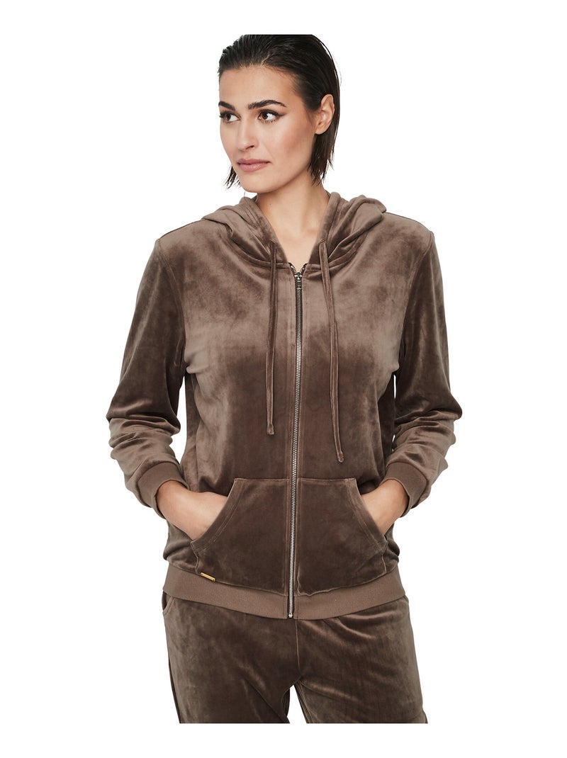 Ontspannende pyjamabroek jas met capuchon en ritssluiting p115 sport Bruin - Kiabi