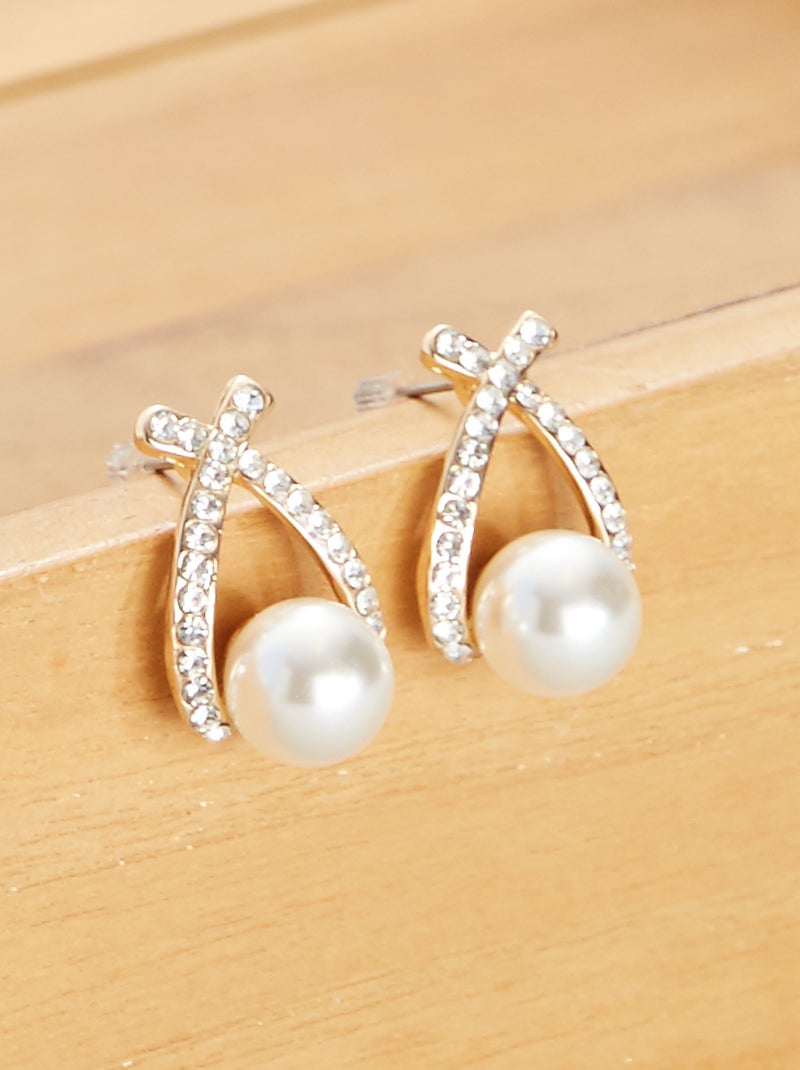 Oorbellen met strass en kralen goudkleur - Kiabi