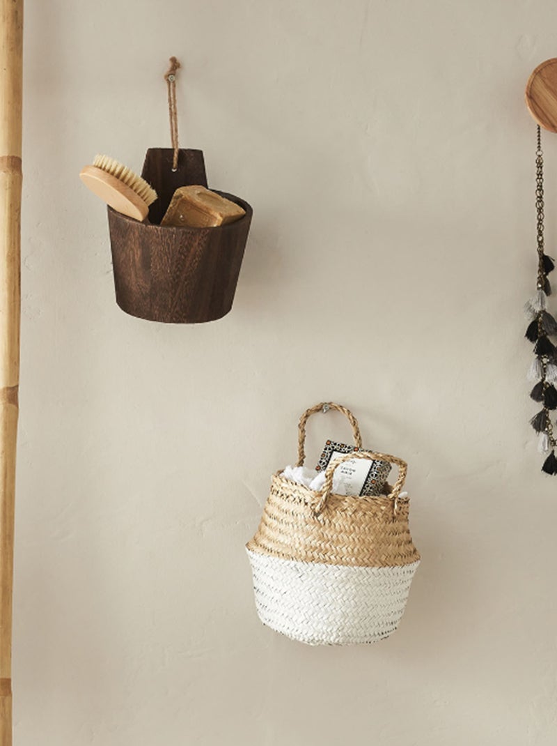 Opbergmand van raffia beige / wit - Kiabi