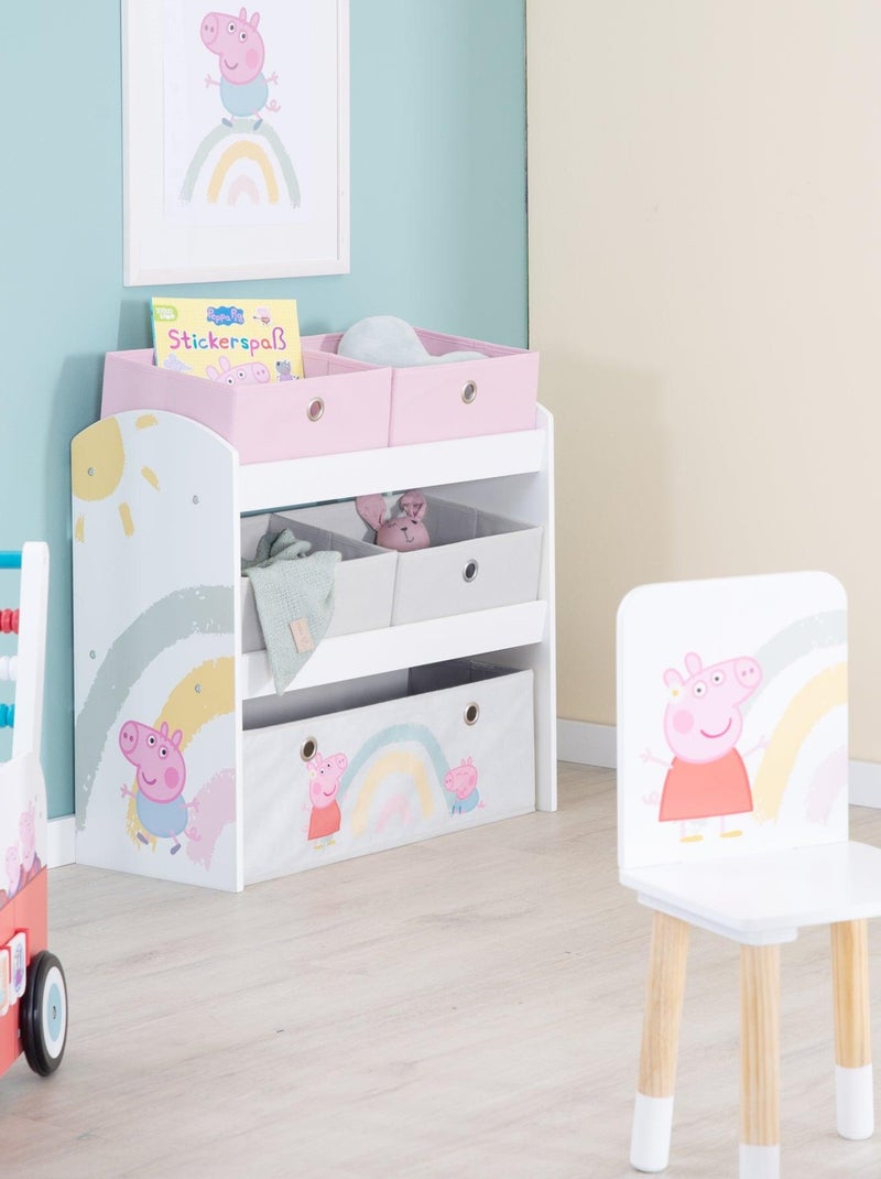 Opbergrek voor speelgoed met 5 opbergbakken van stof 'Roba Peppa Pig' Wit Roze Grijs - Kiabi