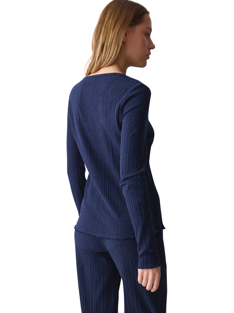 Open pyjamatop met lange mouwen versatile rib Blauw - Kiabi