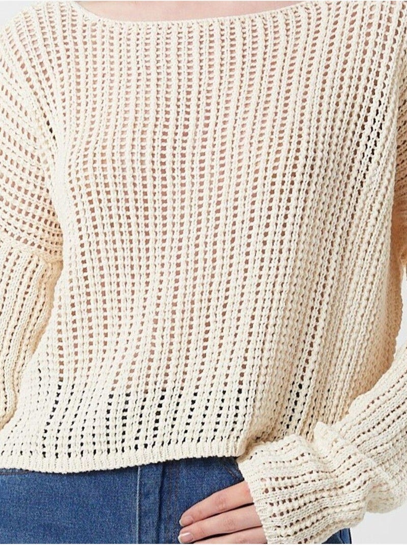 Opengewerkt cropgebreid topje met boothals mixray Beige - Kiabi