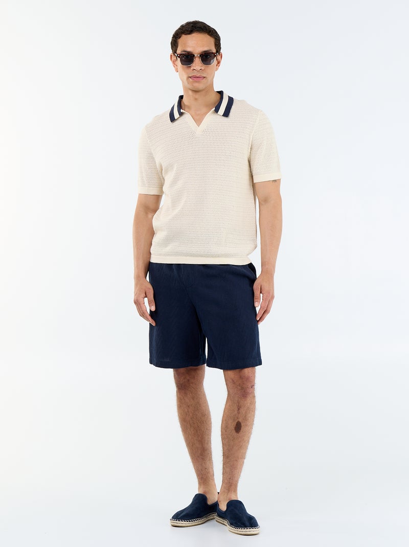 Opengewerkt gebreide polo met korte mouwen Biege - Kiabi