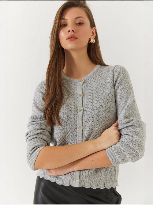 Opengewerkte gebreide cardigan met lange mouwen en knoopjes lucci - Kiabi Opengewerkte gebreide cardigan met lange mouwen en knoopjes lucci - Kiabi