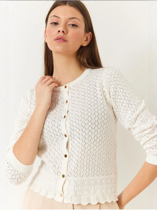 Opengewerkte gebreide cardigan met lange mouwen en knoopjes lucci - Kiabi Opengewerkte gebreide cardigan met lange mouwen en knoopjes lucci - Kiabi