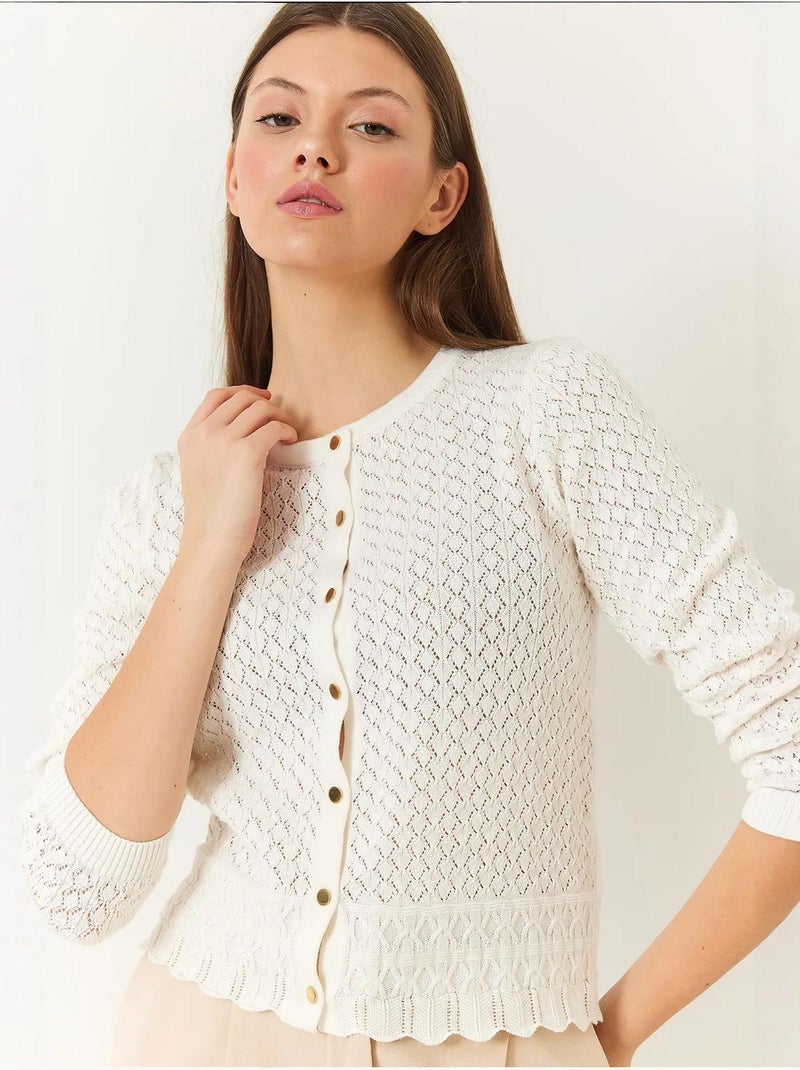 Opengewerkte gebreide cardigan met lange mouwen en knoopjes lucci Wit - Kiabi