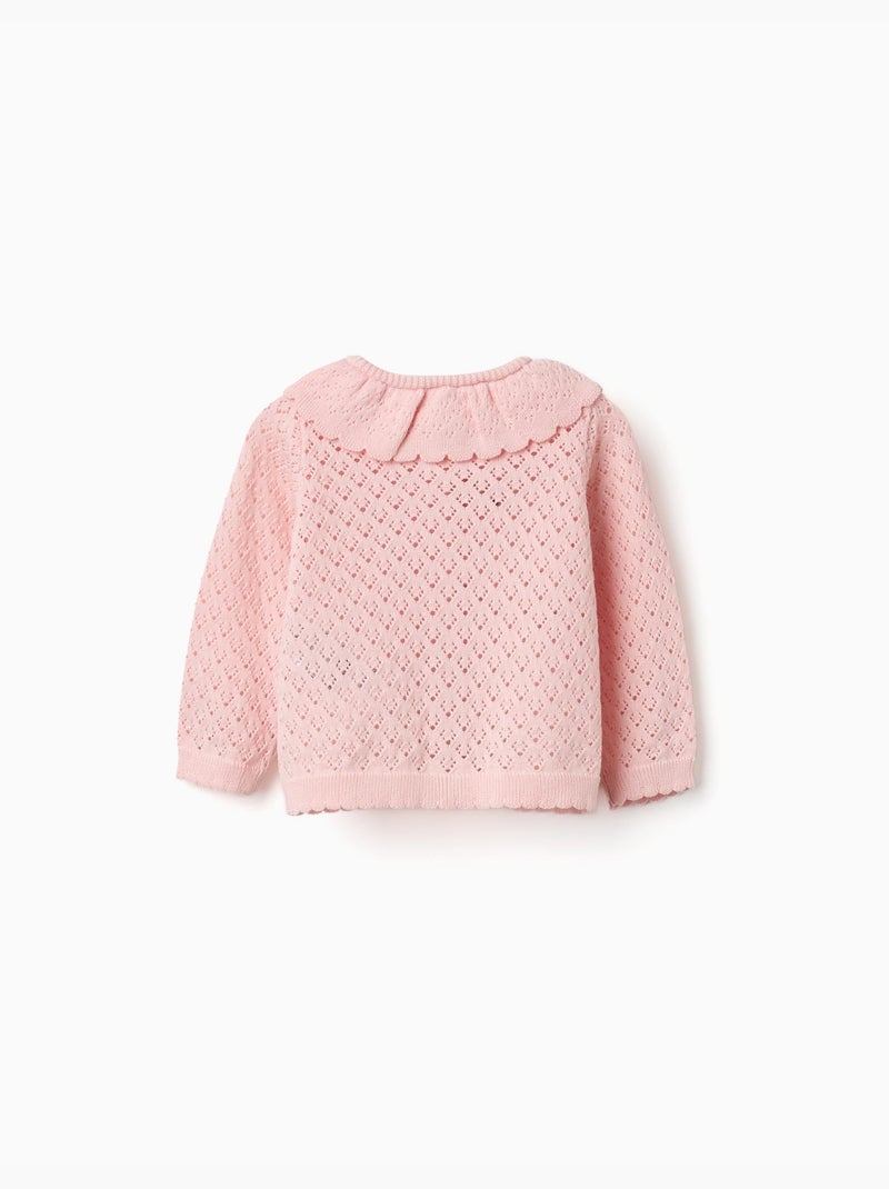 Openwork gebreid jasje met geschulpte randen Roze - Kiabi