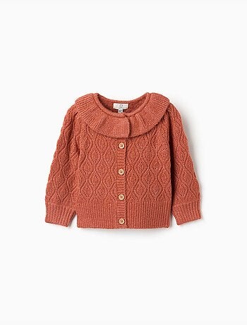 Openwork gebreid vest met kraag met ruches