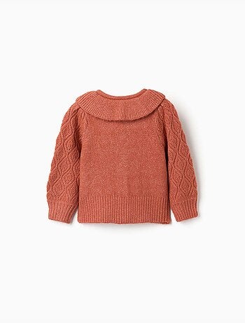 Openwork gebreid vest met kraag met ruches