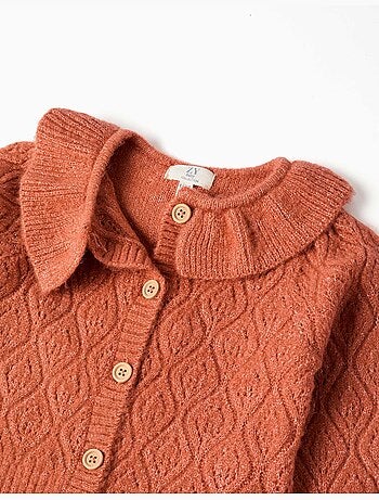 Openwork gebreid vest met kraag met ruches