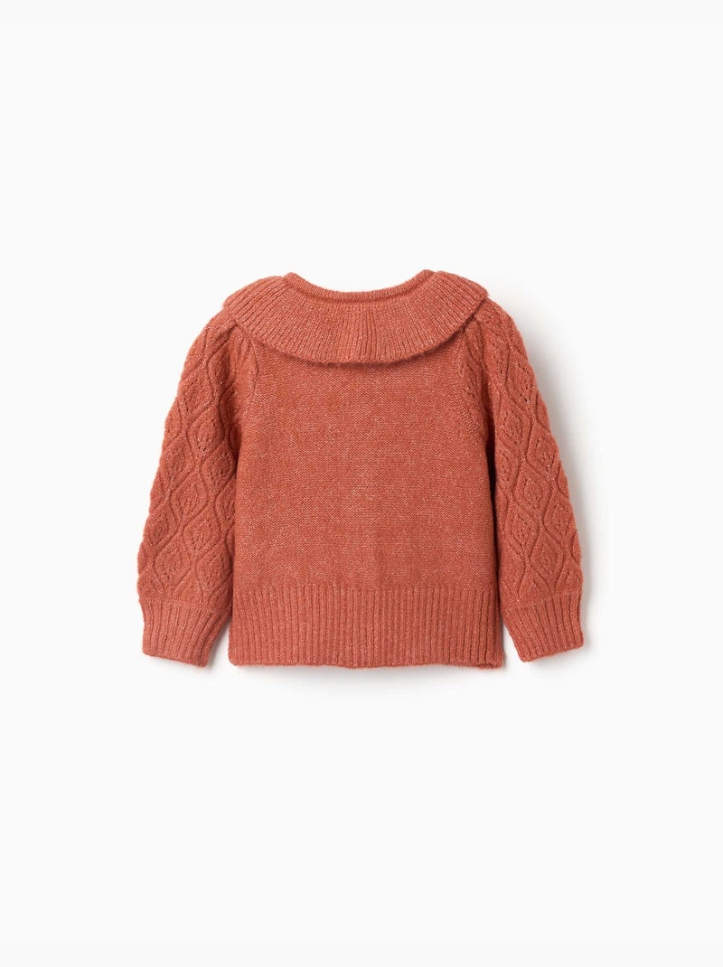 Openwork gebreid vest met kraag met ruches Bruin - Kiabi