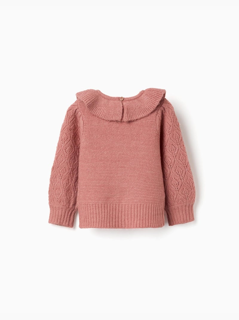 Openwork gebreide trui met gerafelde kraag Roze - Kiabi