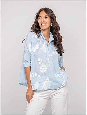 OPEYA geborduurde blouse met lange mouwen