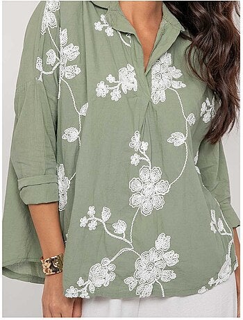 OPEYA geborduurde blouse met lange mouwen