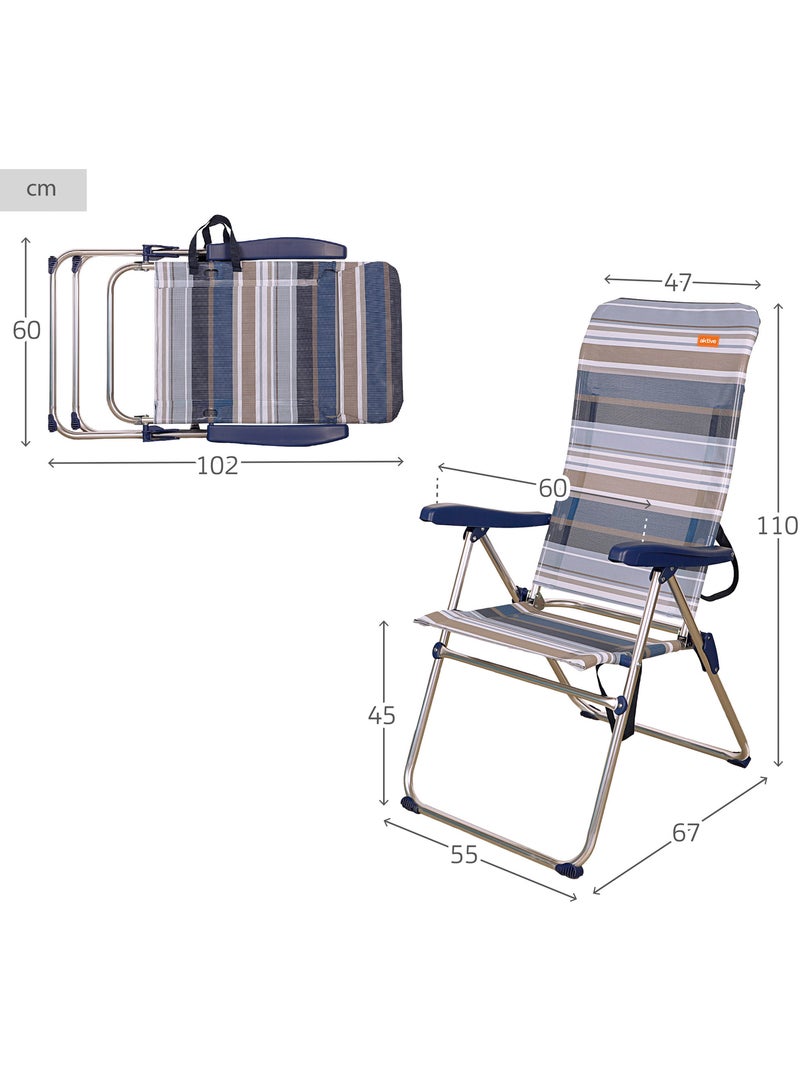 Opklapbare strandstoel, 5 standen aktive Blauw - Kiabi