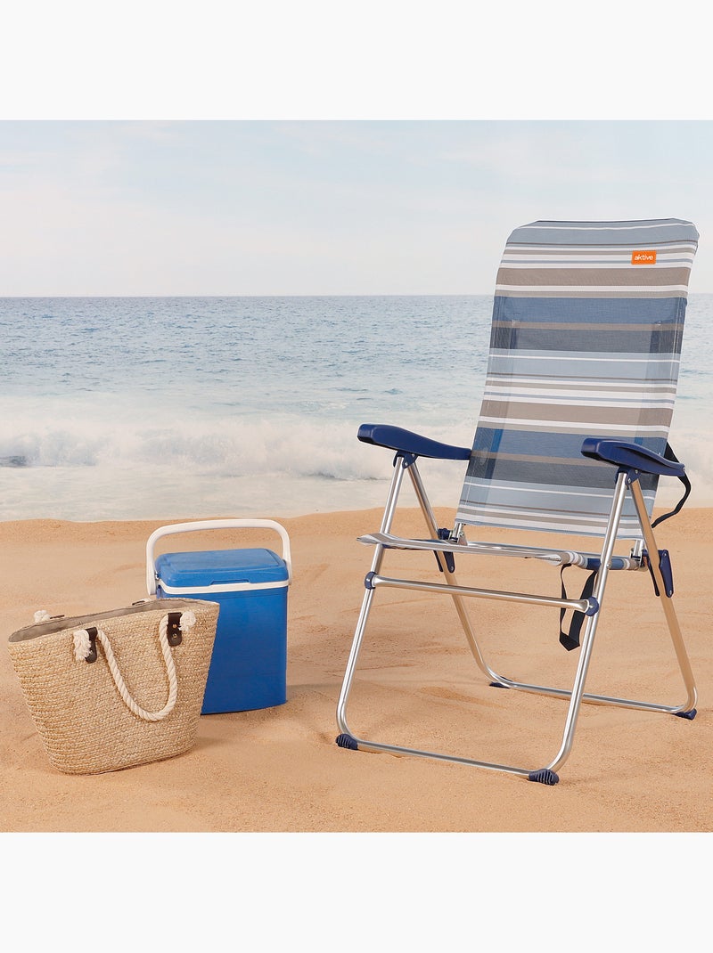 Opklapbare strandstoel, 5 standen, blauw-grijze strepen aktive Blauw - Kiabi
