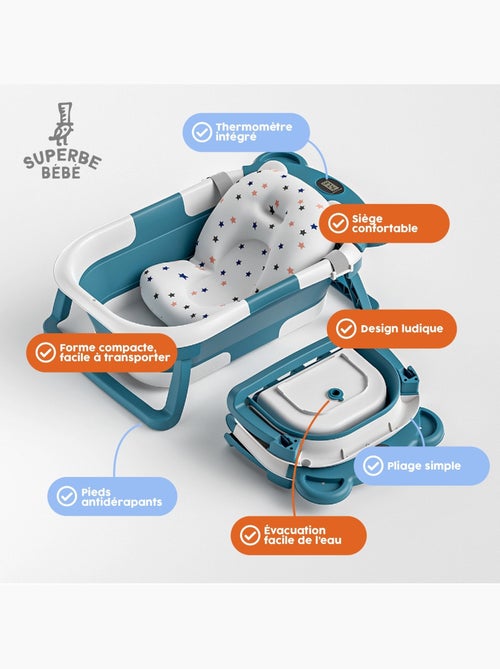 Opvouwbaar babybadje - Inclusief thermometer en badkussen - BEAR | SUPERBE BEBE - Kiabi Opvouwbaar babybadje - Inclusief thermometer en badkussen - BEAR | SUPERBE BEBE - Kiabi