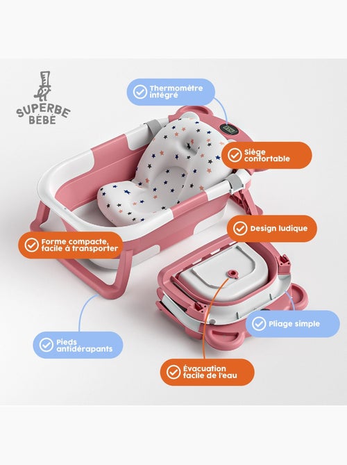 Opvouwbaar babybadje - Inclusief thermometer en badkussen - BEAR | SUPERBE BEBE - Kiabi Opvouwbaar babybadje - Inclusief thermometer en badkussen - BEAR | SUPERBE BEBE - Kiabi
