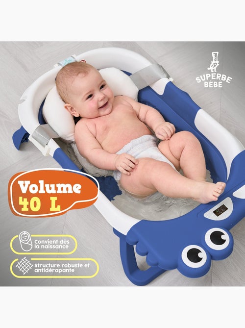 Opvouwbaar babybadje - Inclusief thermometer en badkussen - DINO | SUPERBE BEBE - Kiabi Opvouwbaar babybadje - Inclusief thermometer en badkussen - DINO | SUPERBE BEBE - Kiabi