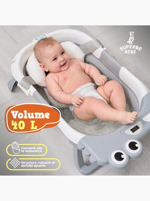 Opvouwbaar babybadje - Inclusief thermometer en badkussen - DINO | SUPERBE BEBE - Kiabi Opvouwbaar babybadje - Inclusief thermometer en badkussen - DINO | SUPERBE BEBE - Kiabi