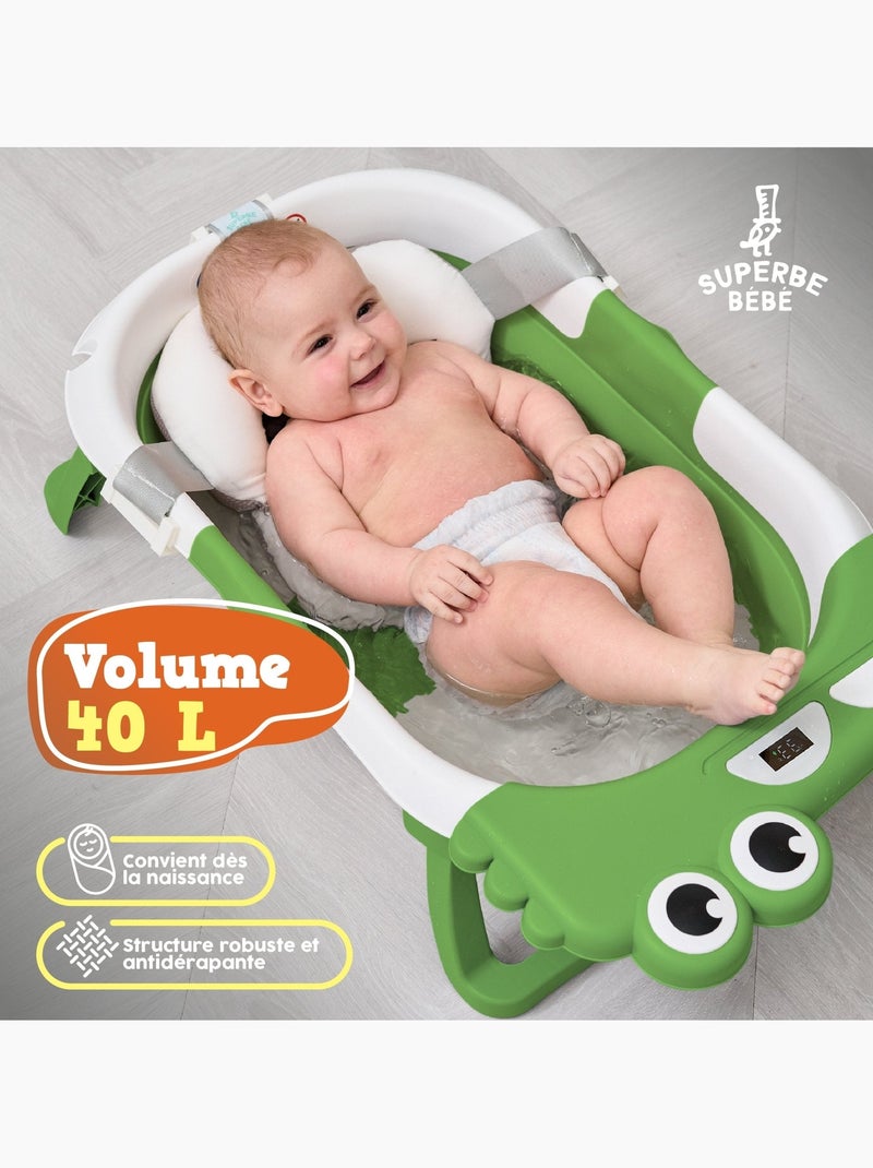 Opvouwbaar babybadje - Inclusief thermometer en badkussen - DINO | SUPERBE BEBE Lichtgroen - Kiabi