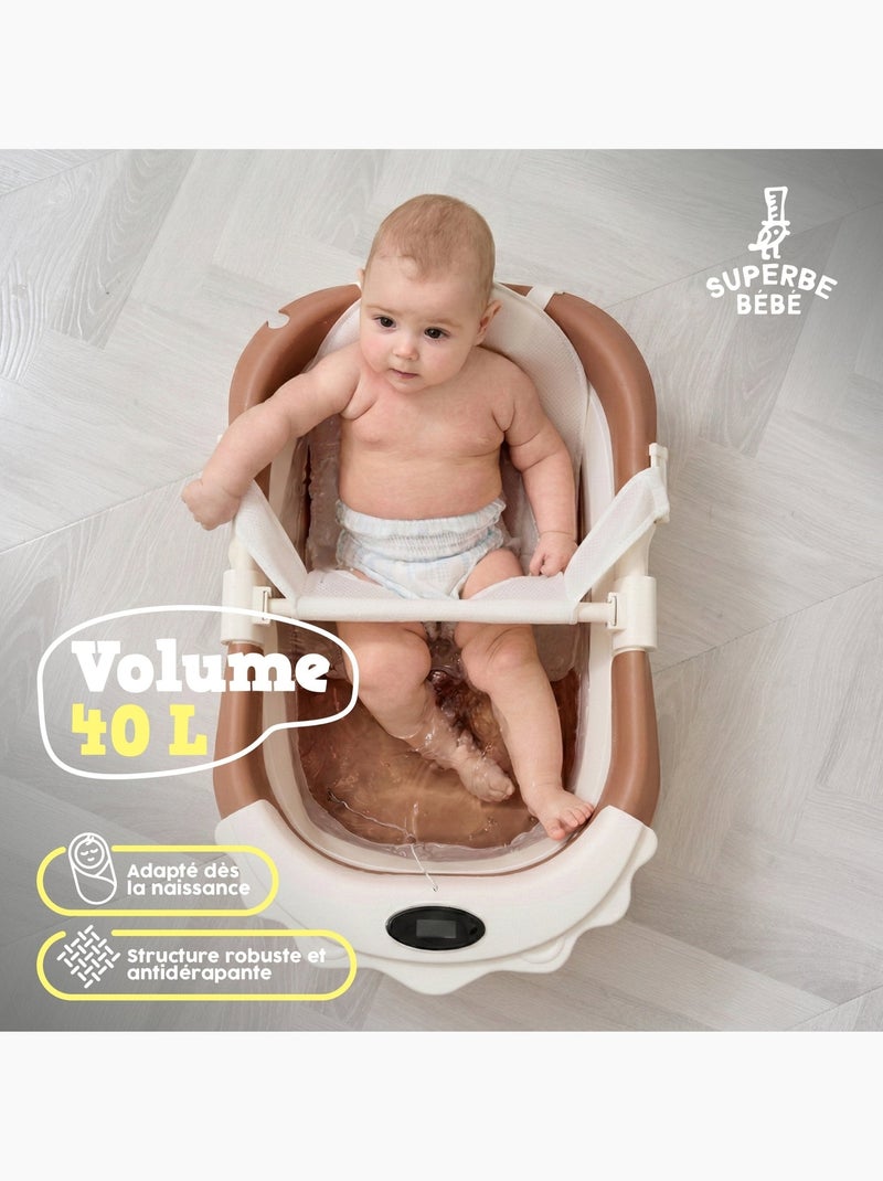 Opvouwbaar babybadje - Inclusief thermometer en badkussen - LION | SUPERBE BEBE Bruin - Kiabi