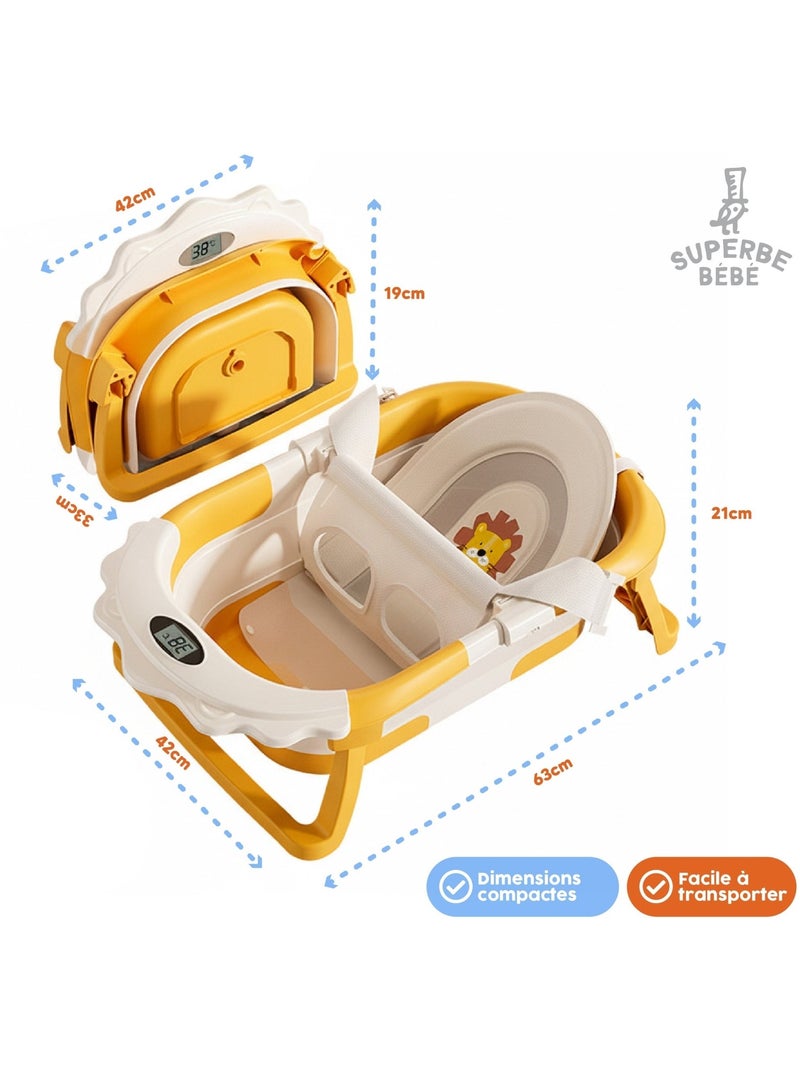 Opvouwbaar babybadje - Inclusief thermometer en badkussen - LION | SUPERBE BEBE Geel - Kiabi