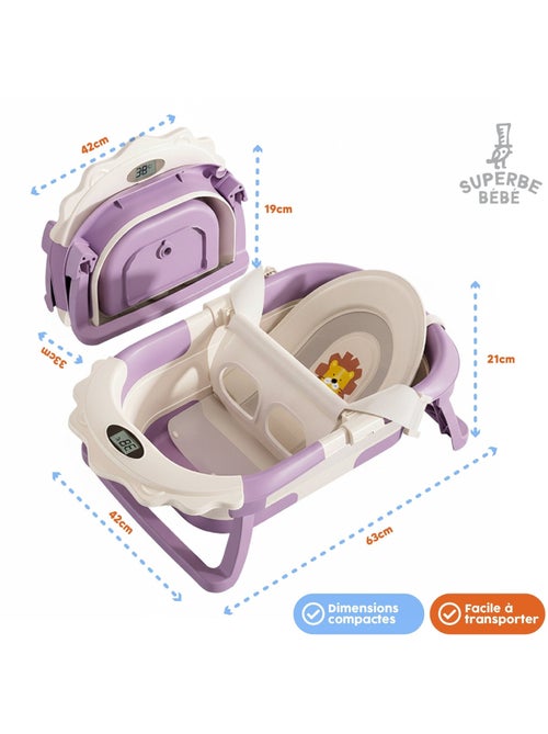 Opvouwbaar babybadje - Inclusief thermometer en badkussen - LION | SUPERBE BEBE - Kiabi Opvouwbaar babybadje - Inclusief thermometer en badkussen - LION | SUPERBE BEBE - Kiabi
