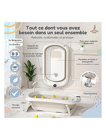 Opvouwbaar babybadje - Inclusief thermometer en badkussen | SUPERBE BEBE