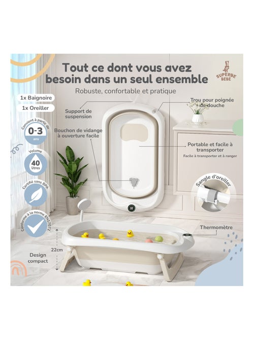 Opvouwbaar babybadje - Inclusief thermometer en badkussen | SUPERBE BEBE - Kiabi Opvouwbaar babybadje - Inclusief thermometer en badkussen | SUPERBE BEBE - Kiabi