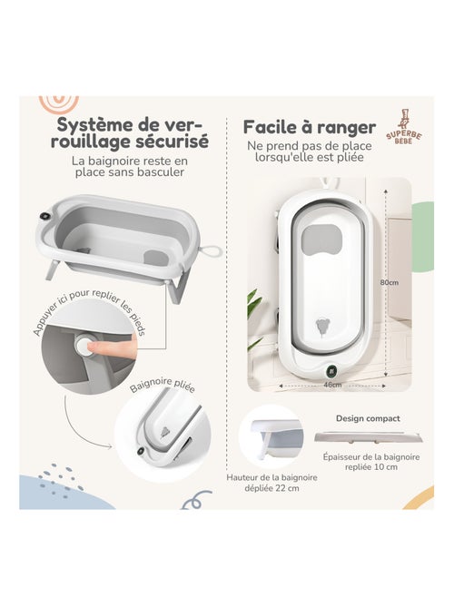Opvouwbaar babybadje - Inclusief thermometer en badkussen | SUPERBE BEBE - Kiabi Opvouwbaar babybadje - Inclusief thermometer en badkussen | SUPERBE BEBE - Kiabi