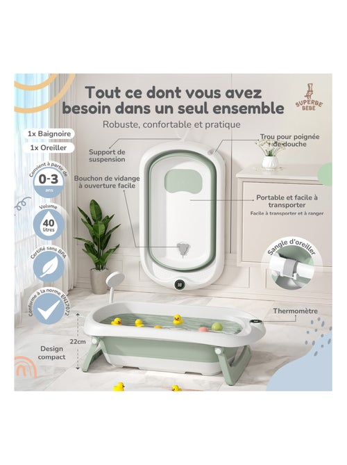 Opvouwbaar babybadje - Inclusief thermometer en badkussen | SUPERBE BEBE - Kiabi Opvouwbaar babybadje - Inclusief thermometer en badkussen | SUPERBE BEBE - Kiabi
