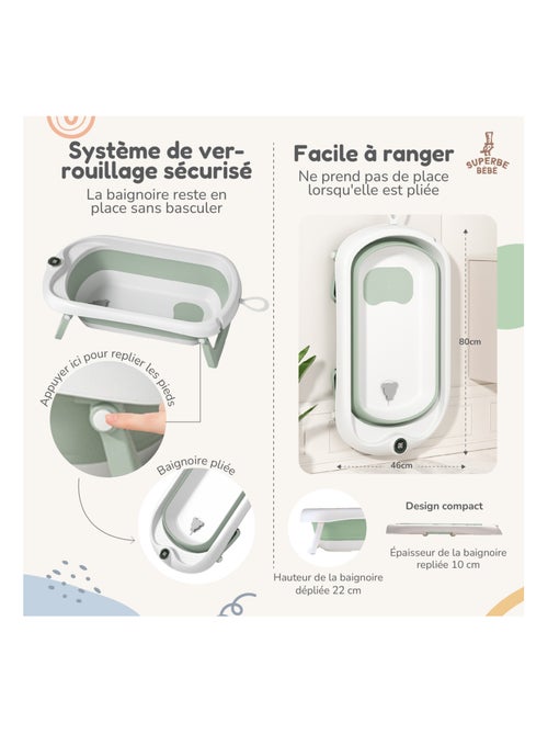 Opvouwbaar babybadje - Inclusief thermometer en badkussen | SUPERBE BEBE - Kiabi Opvouwbaar babybadje - Inclusief thermometer en badkussen | SUPERBE BEBE - Kiabi