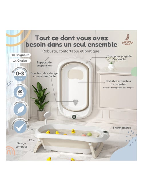 Opvouwbaar babybadje - Inclusief thermometer en badzitje | SUPERBE BEBE - Kiabi Opvouwbaar babybadje - Inclusief thermometer en badzitje | SUPERBE BEBE - Kiabi