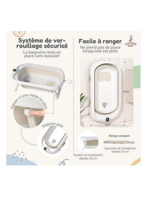 Opvouwbaar babybadje - Inclusief thermometer en badzitje | SUPERBE BEBE - Kiabi Opvouwbaar babybadje - Inclusief thermometer en badzitje | SUPERBE BEBE - Kiabi