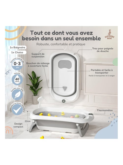 Opvouwbaar babybadje - Inclusief thermometer en badzitje | SUPERBE BEBE - Kiabi Opvouwbaar babybadje - Inclusief thermometer en badzitje | SUPERBE BEBE - Kiabi