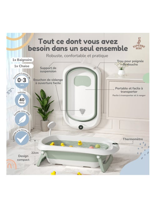 Opvouwbaar babybadje - Inclusief thermometer en badzitje | SUPERBE BEBE - Kiabi Opvouwbaar babybadje - Inclusief thermometer en badzitje | SUPERBE BEBE - Kiabi