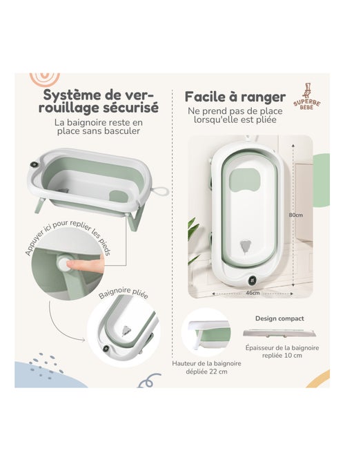 Opvouwbaar babybadje - Inclusief thermometer en badzitje | SUPERBE BEBE - Kiabi Opvouwbaar babybadje - Inclusief thermometer en badzitje | SUPERBE BEBE - Kiabi