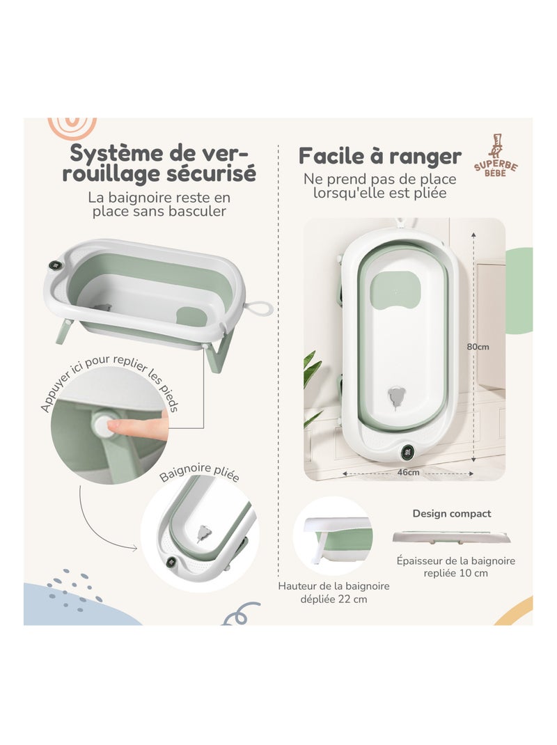 Opvouwbaar babybadje - Inclusief thermometer en badzitje | SUPERBE BEBE Groen - Kiabi