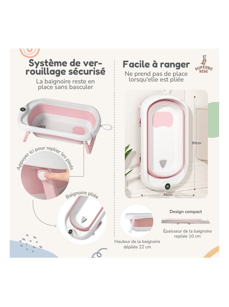 Opvouwbaar babybadje - Inclusief thermometer en badzitje | SUPERBE BEBE Roze - Kiabi
